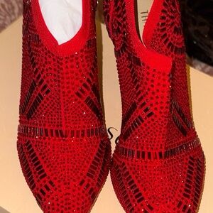 Thalia Sodi Karmen Red Beaded heeled booties